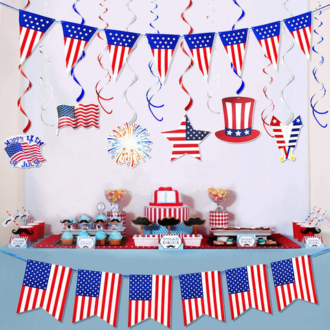 14 PCS Patriotic Party Decorations, 4th of July American Flag Party Supplies Patriotic Hanging Swirls Love USA Banner Party Favors for American Theme Memorial Day Independence Day Party