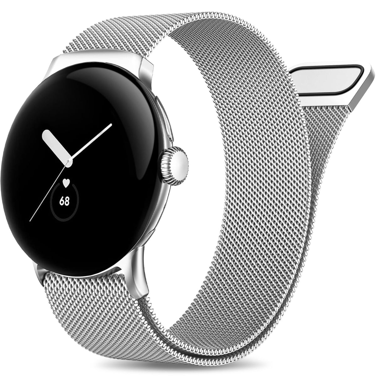 JKD Bands Compatible with Google Pixel Watch Band/Pixel 3 Watch Band Women Men, Soft Stainless Steel Metal Mesh Loop Strap Wristband for Google Pixel Watch/Pixel 2 Watch/Pixel Watch 3 41mm, Silver