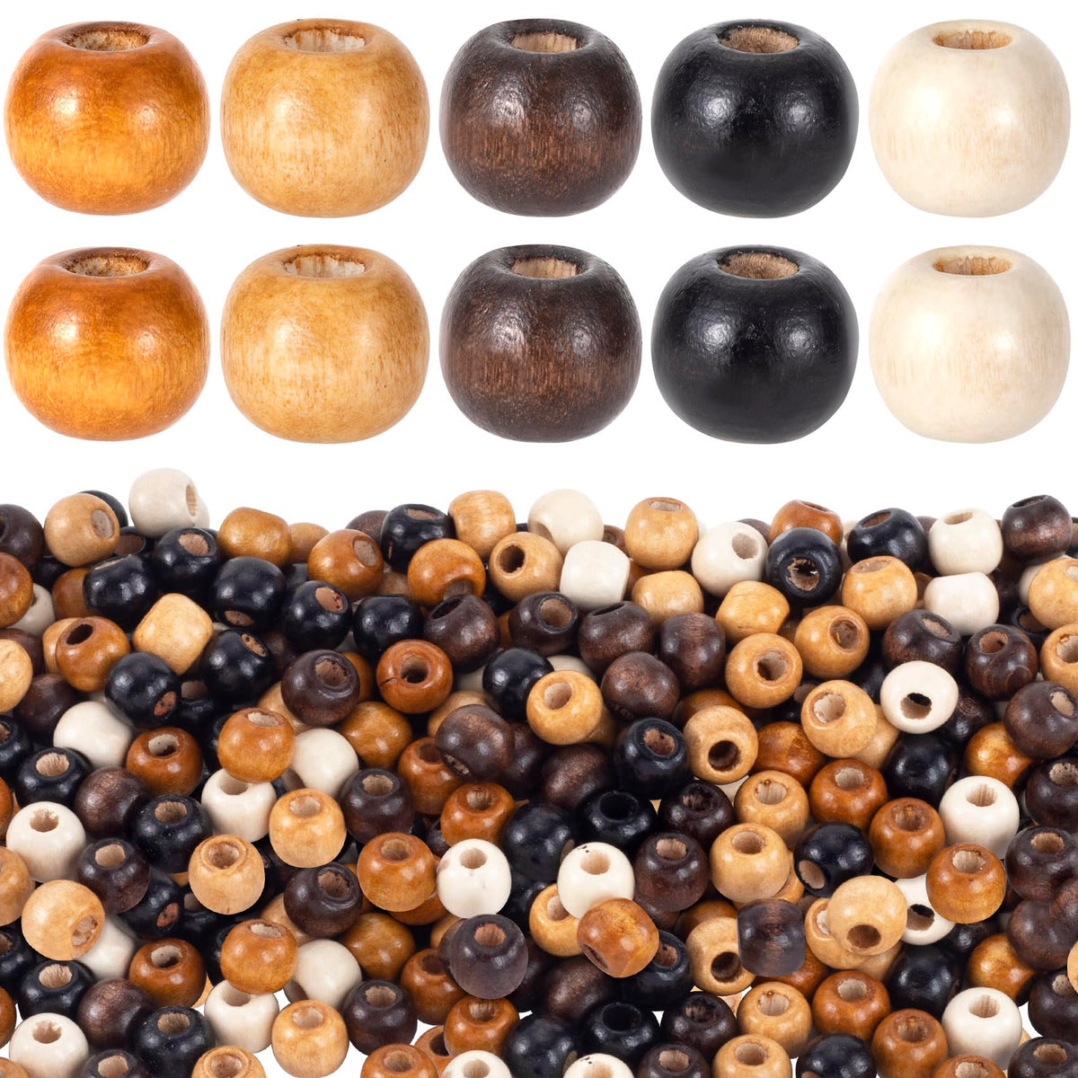 ANCIRS 100 Pcs Large Hole Wooden Beads, 5 Colors Wooden Hair Beads, Macrame Wood Beads for Crafts, Loose Spacer Bead for Bcacelets, Hair, Handmade (9x10mm)