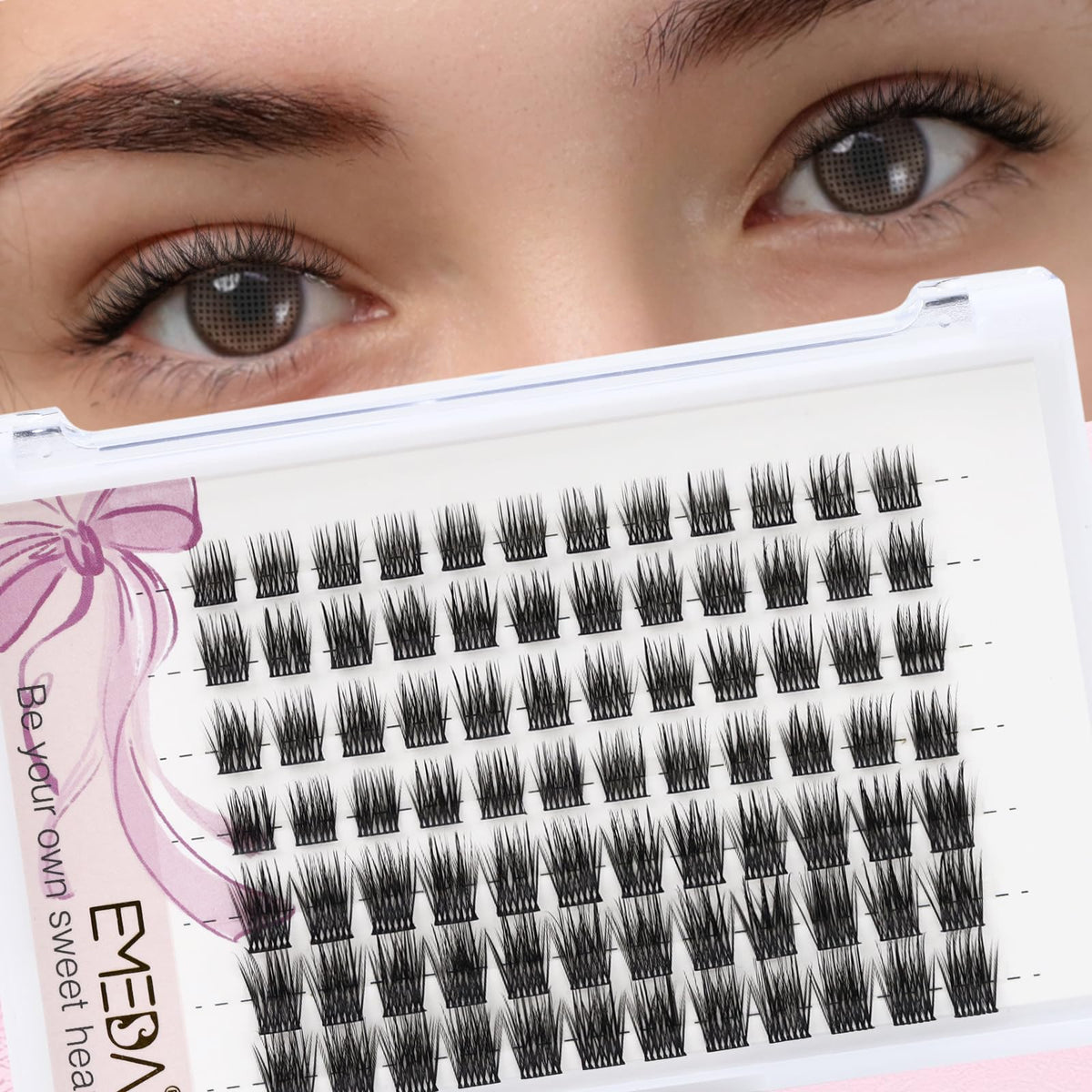 EMEDA Individual Lash Extensions C Curl Cluster Lashes 8mm Natural Look DIY Eyelash Extensions Reusable Lash Clusters Super Thin Band Lash Ribbons (D02-8mm)