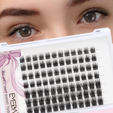 EMEDA Individual Lash Extensions C Curl Cluster Lashes 8mm Natural Look DIY Eyelash Extensions Reusable Lash Clusters Super Thin Band Lash Ribbons (D02-8mm)