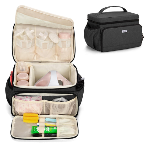 Luxja Breast Pump Bag for Spectra S1 and S2, Pumping Bag for Breast Pump and Extra Parts (Suitable for Home or Travel Use), Black