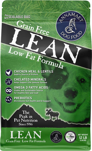 Annamaet Grain-Free Lean Reduced Fat Formula Dry Dog Food, (Chicken & Duck), 12-lb Bag