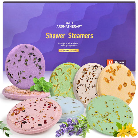 OYEKEEP Shower Steamers Aromatherapy - 8 Pcs Shower Bombs with Essential Oil, Relaxation Christmas Gifts Stocking Stuffers for Women and Men (Purple)