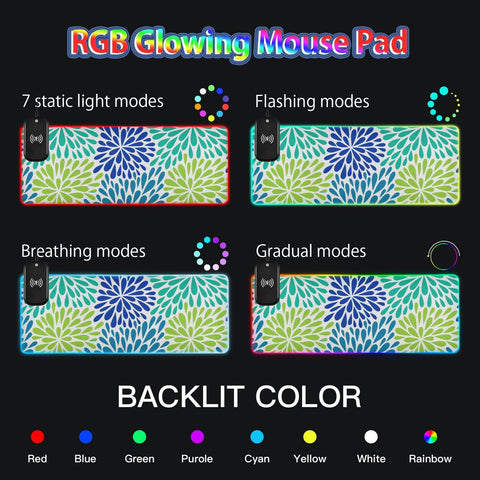Flowers Christmas Wireless Charging Mouse Pad for Mobile Phone Extra Large Gaming Mousepad with 13 Lighting Modes Mouse Mat for Gaming MacBook PC Laptop Desk Home Office