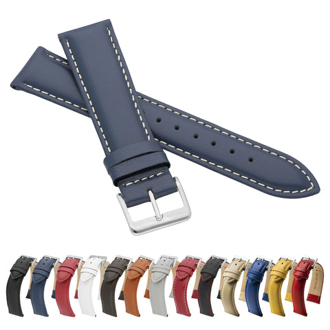MARCHEL smooth leather LLB35 22 mm blue-white leather strap genuine leather watch strap cowhide fine leather watch band