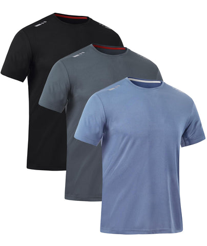Zoofly Mens Tshirt 3 Pack Gym Workout T Shirts Quick Dry Sports T-Shirt Crew Neck Short Sleeve Athletic T Shirt, Black/Grey/Dusty Blue M