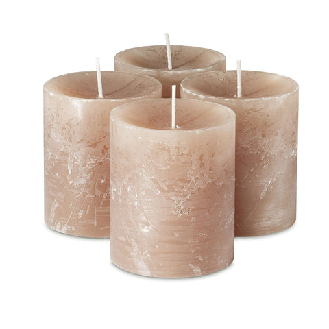 SPAAS Rustic Beige Pillar Candles - 2.7" X 3" Decorative Candles Set of 4 - Clean Burning and Dripless Unscented Rustic Pillar Candles for Home Decorations, Wedding Decor, Party, Spa Restaurant