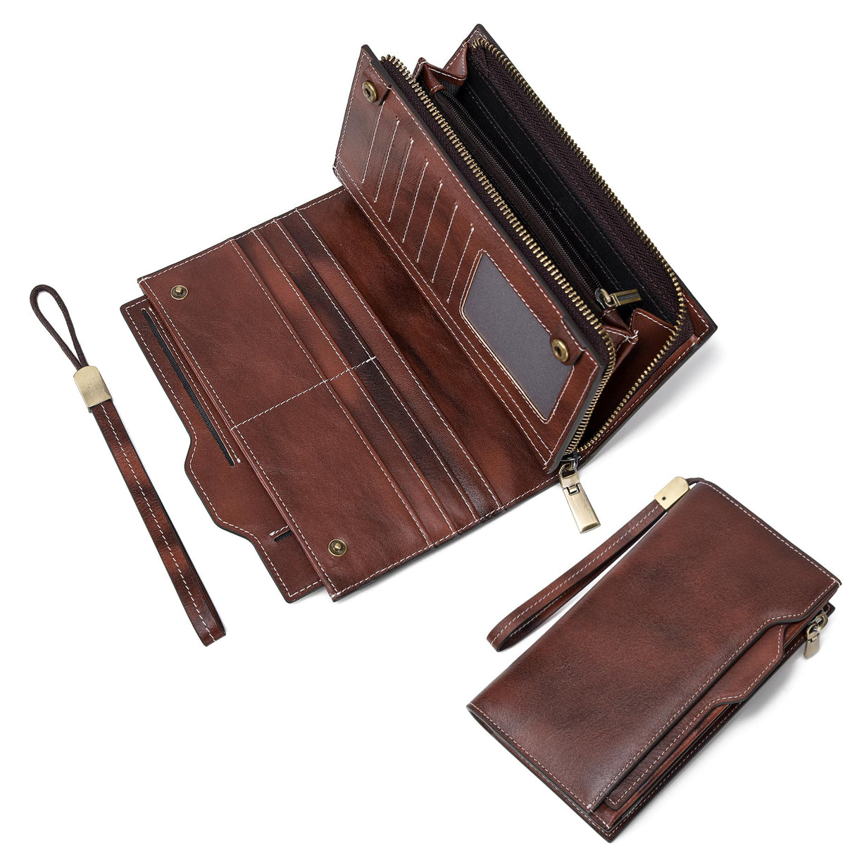 LANNSYNE Grain Leather Travel Passport Long Wallet for Men/Women RFID Blocking Clutch Purses Extra Capacity With 25 Card Slots 2 ID Window Coin Pocket Reddish Brown