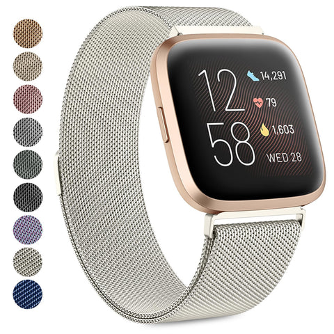 Strap compatible with Fitbit Versa Strap/Fitbit Versa 2 Straps for Women Men, Breathable Stainless Steel Mesh Loop Adjustable Wristband Replacement Metal Strap (Starlight, Large)