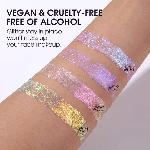 Holographic Body Glitter Gel, Shimmer Body Lotion, Color Changing Glitter Gel Under Light, Long Lasting Holographic Glitter for Face, Body, and Hair-1.35 oz (02#)