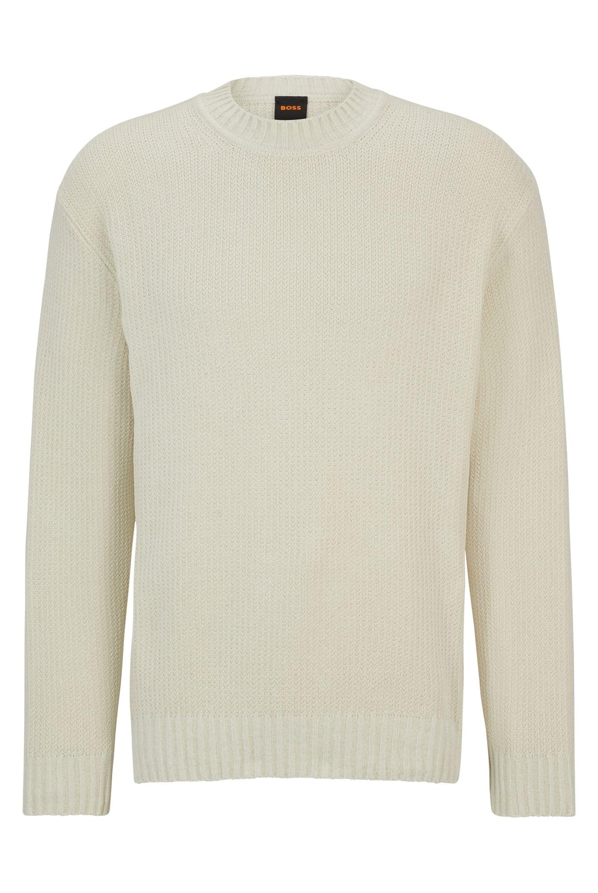 BOSS Mens Korduroy Crew-Neck Sweater in Ribbed Cotton White