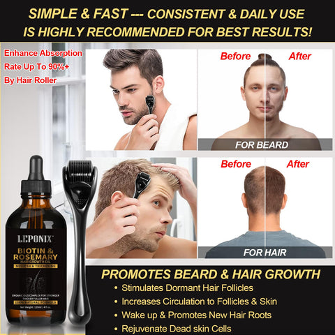 Rosemary Oil for Hair Growth, 120ml Diluted Rosemary Oil Hair Growth Serum with Derma Roller & Scalp Massager Hair Thickening Products Hair Loss Treatment for menfor Men Women