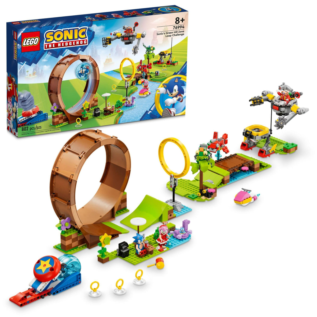 LEGO Sonic The Hedgehog SonicÃƒÆ’Ã‚Â¢ÃƒÂ¢Ã¢â‚¬Å¡Ã‚Â¬ÃƒÂ¢Ã¢â‚¬Å¾Ã‚Â¢s Green Hill Zone Loop Challenge Building Toy Set, Sonic Adventure Toy with 9 Sonic and Friends Characters, Fun Gift for 8 Year Old Gamers and Young Fans, 76994