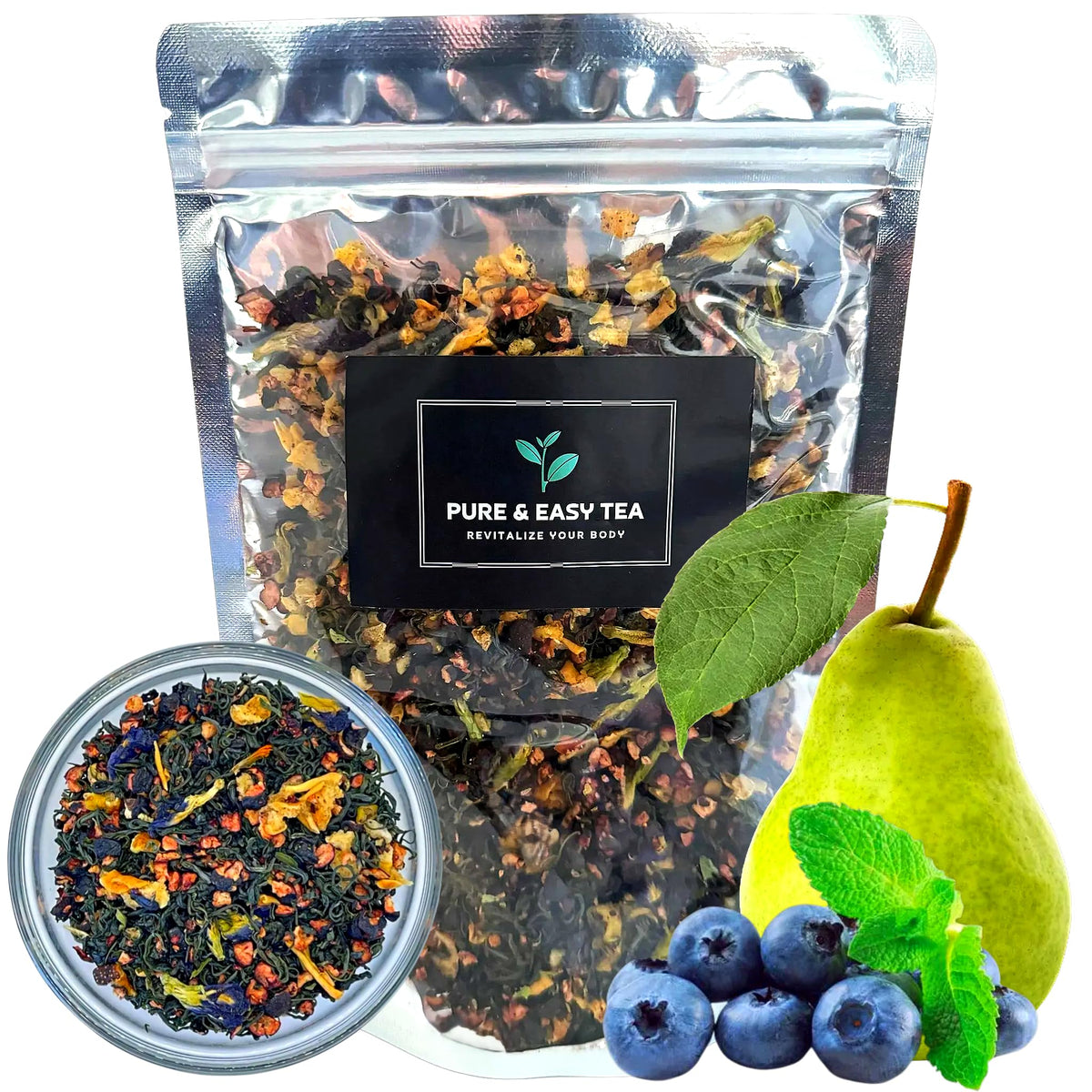 Pure And Easy Tea, Spa Day, Premium Cold Brew Loose Leaf Tea Blend, White Fruit Tea, Purple Color & Exotic Flavors, 100% Natural, Herbal Infusion, Enjoy Hot or Iced, 30+ Cups, 100g/3.5oz