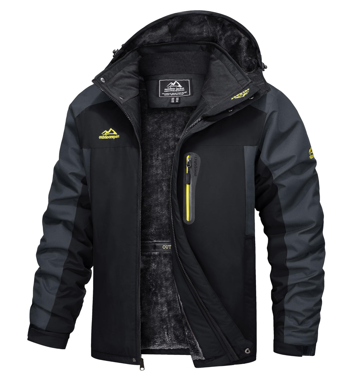 TACVASEN Sports Jacket Men Waterproof Mountain Jacket Warm Fleece Winter Jacket Combat Tactical Cargo Army Pullover Rain Coat Hoodies Jacket Zip Pocket, Black Grey, XL