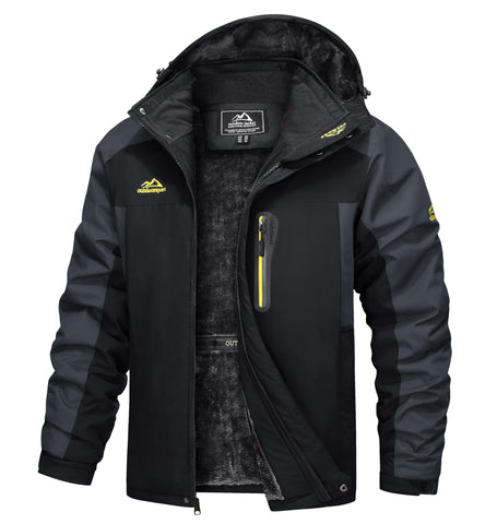 TACVASEN Sports Jacket Men Waterproof Mountain Jacket Warm Fleece Winter Jacket Combat Tactical Cargo Army Pullover Rain Coat Hoodies Jacket Zip Pocket, Black Grey, XL