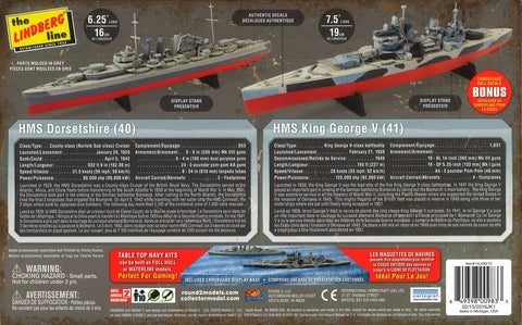 Lindberg Models LN439 0.875 Scale Table Top Navy Twin Pack HMS King George V and HMS Dorsetshire Plastic Model