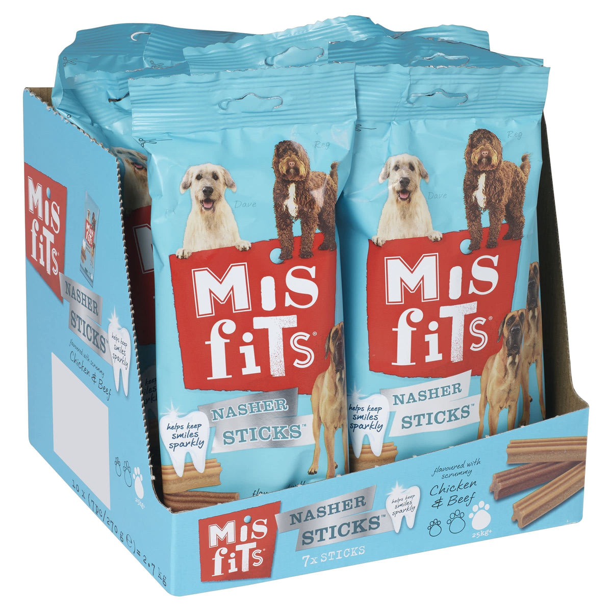 Frolic Misfits Nasher Sticks - Dog Treats for Larger Dogs - with Chicken and Beef - 10 x 270 g