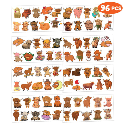 Highland Cow Temporary Tattoos Themed Birthday Party Supplies Favors Decorations Cute Animal Cattle 96PCS Cow Tattoos Stickers Funny for Kids Girls Boys Teens School Classroom Rewards Gifts Ideal Baby