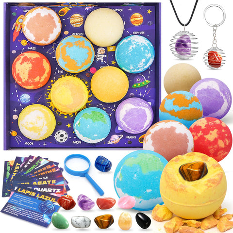 Galaxy Bath Bombs for Kids with Surprise Toys Inside Organic Bubble Bath Bombs with Solar System Gemstones Easter Christmas Birthday Gift for Kids Boys Girls