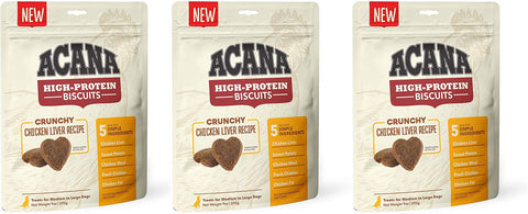 ACANA 3 Pack of Crunchy Chicken Liver High-Protein Biscuits, 9 Ounces Each, for Medium to Large Dogs
