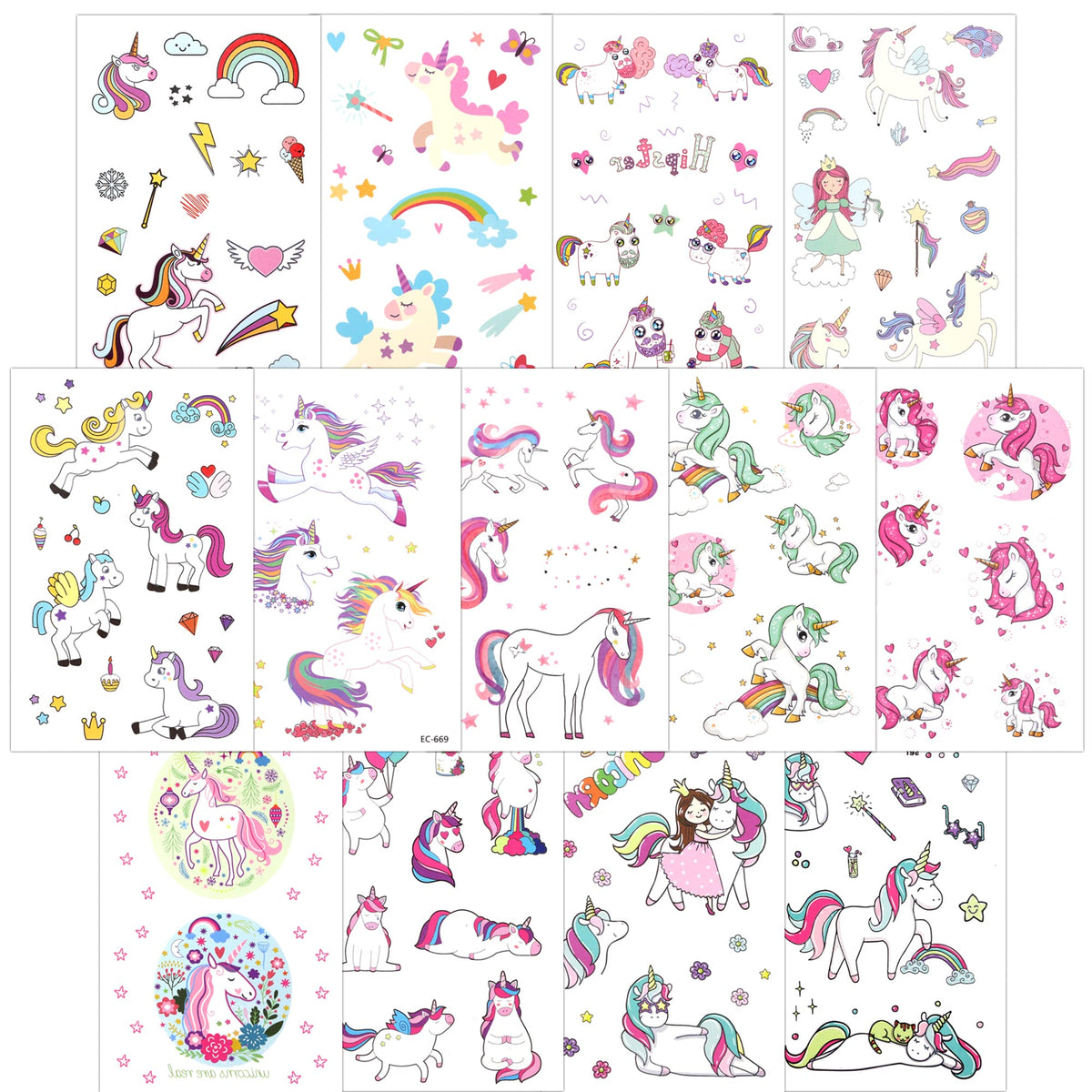 Konsait 145Pcs Magic Animals Temporary Tattoos for Kids Girls Cute Tattoo Party Supplies Great Girls Party Favors for Kids Birthday Party Goody Bag Pinatta Fillers(13 Sheets)