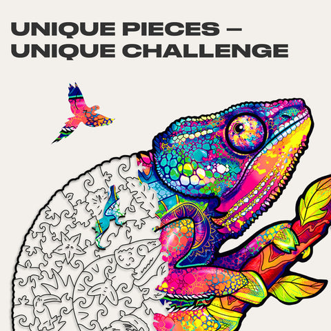 UNIDRAGON Original Wooden Jigsaw Puzzles - Iridescent Chameleon, 202 pcs, Medium 10.2"x13", Beautiful Gift Package, Unique Shape Best Gift for Adults and Kids
