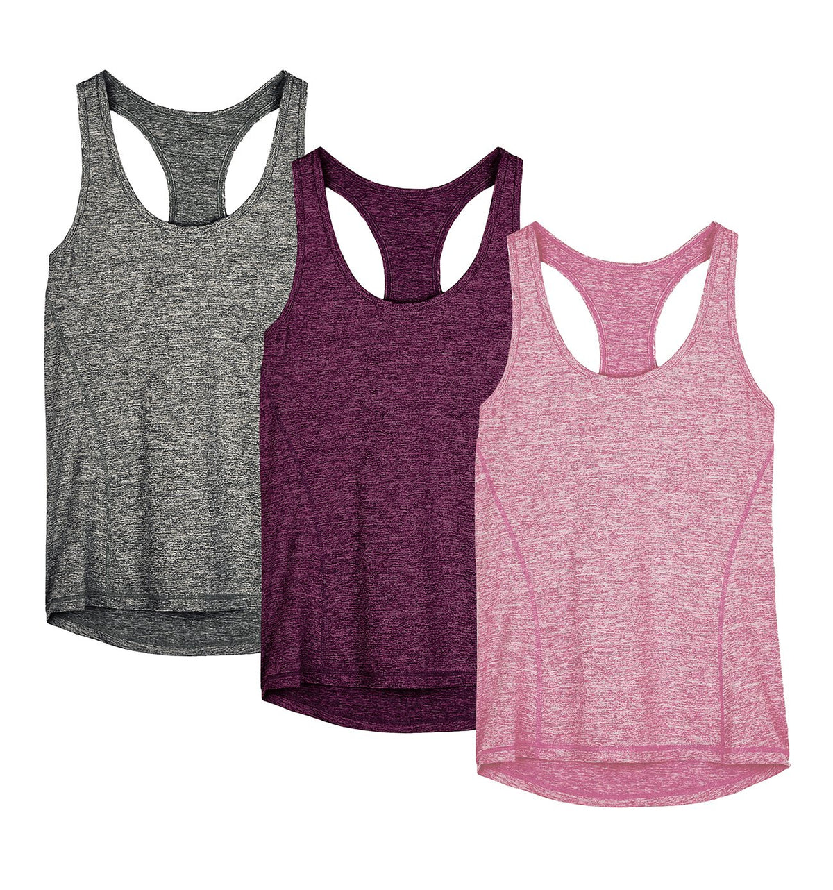 icyzone Workout Running Tank Top for Women - Racerback Yoga Tops Exercise Gym Shirts 3-Pack (M, Charcoal/Red Bud/Pink)