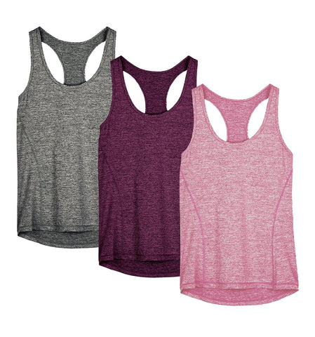 icyzone Workout Running Tank Top for Women - Racerback Yoga Tops Exercise Gym Shirts 3-Pack (M, Charcoal/Red Bud/Pink)