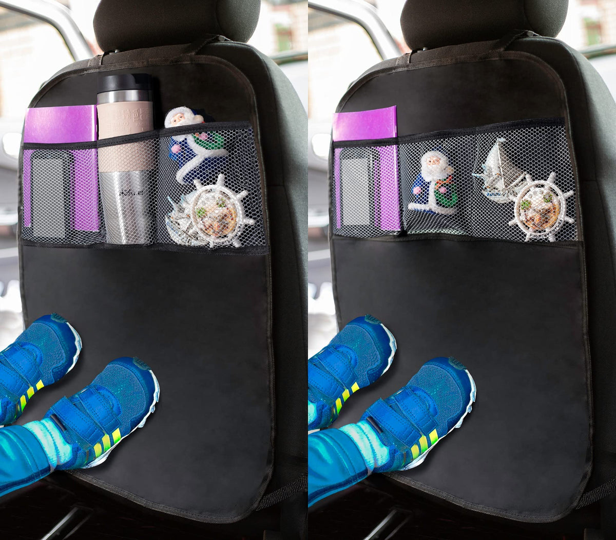 ADEPTNA Â® 2 Pack Car Organizers Kick Mat Car Seat Protector Cover 3 Mesh Pockets Toy Storage Organiser Kids
