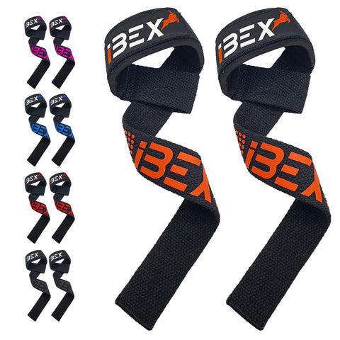 iBEX Weight Lifting Straps with Padded Wrist Support and Advanced Gel Grips - Strongly stitched 100% cotton Extra Long Gym Straps for Deadlift, Workout & Barbell Shrugs