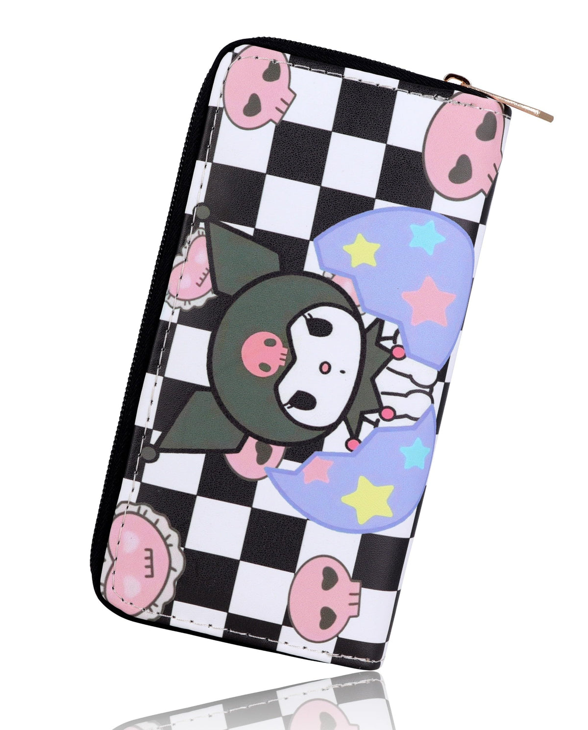 Roffatide Women's Zip Around Clutch Wallet Kuromi Cartoon Long Travel Wallet Faux Leather Purse Passport Phone Card Holder Wallet