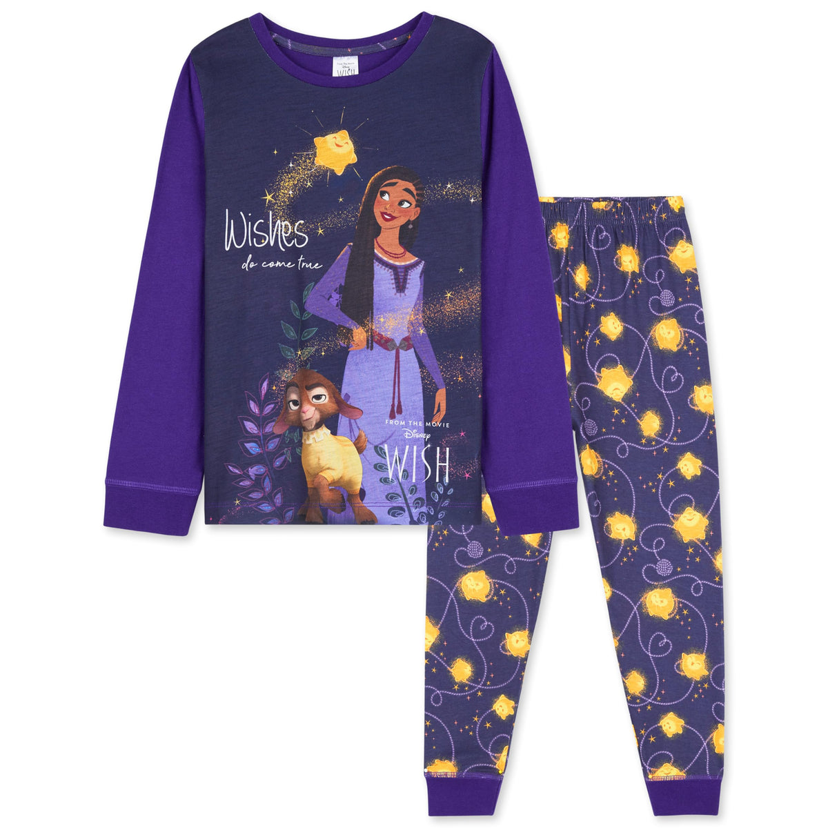 Disney Wish Girls Pyjamas- 2 Piece Long PJs Cosy Breathable Lounge Wear- Gifts for Girls (Purple Wish, 3-4 Years)