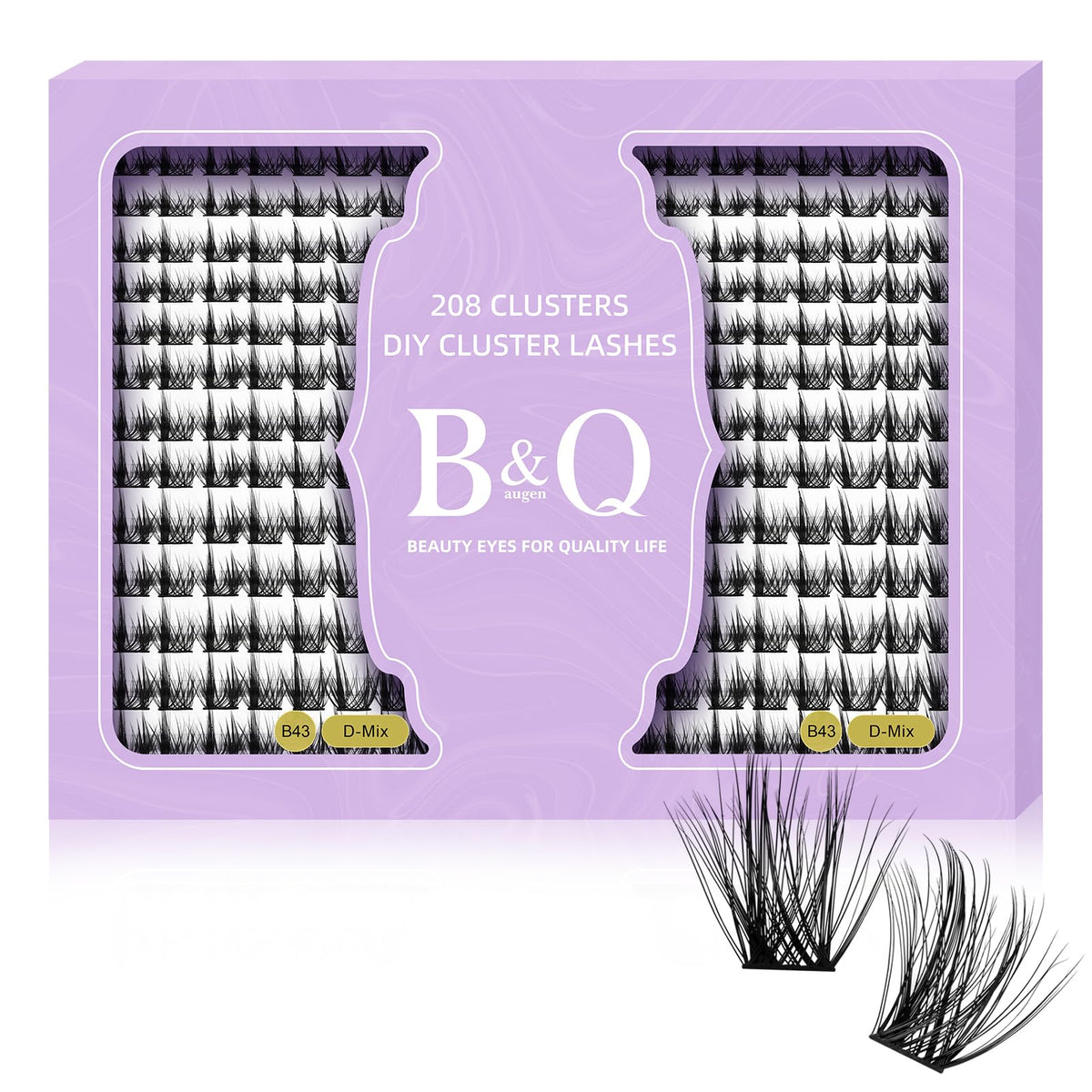 Lash Clusters 208 PCS Cluster Lashes Individual Lashes B43 Eyelash Extensions 10-18mm DIY Lash Extensions D Curl Volume Wispy Soft Comfortable Band False Lashes (D-10-18MIX,B43)