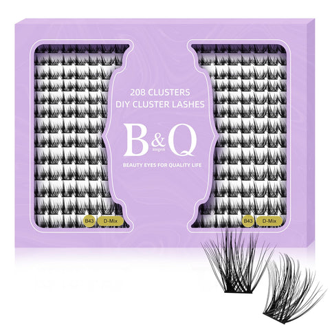 Lash Clusters 208 PCS Cluster Lashes Individual Lashes B43 Eyelash Extensions 10-18mm DIY Lash Extensions D Curl Volume Wispy Soft Comfortable Band False Lashes (D-10-18MIX,B43)