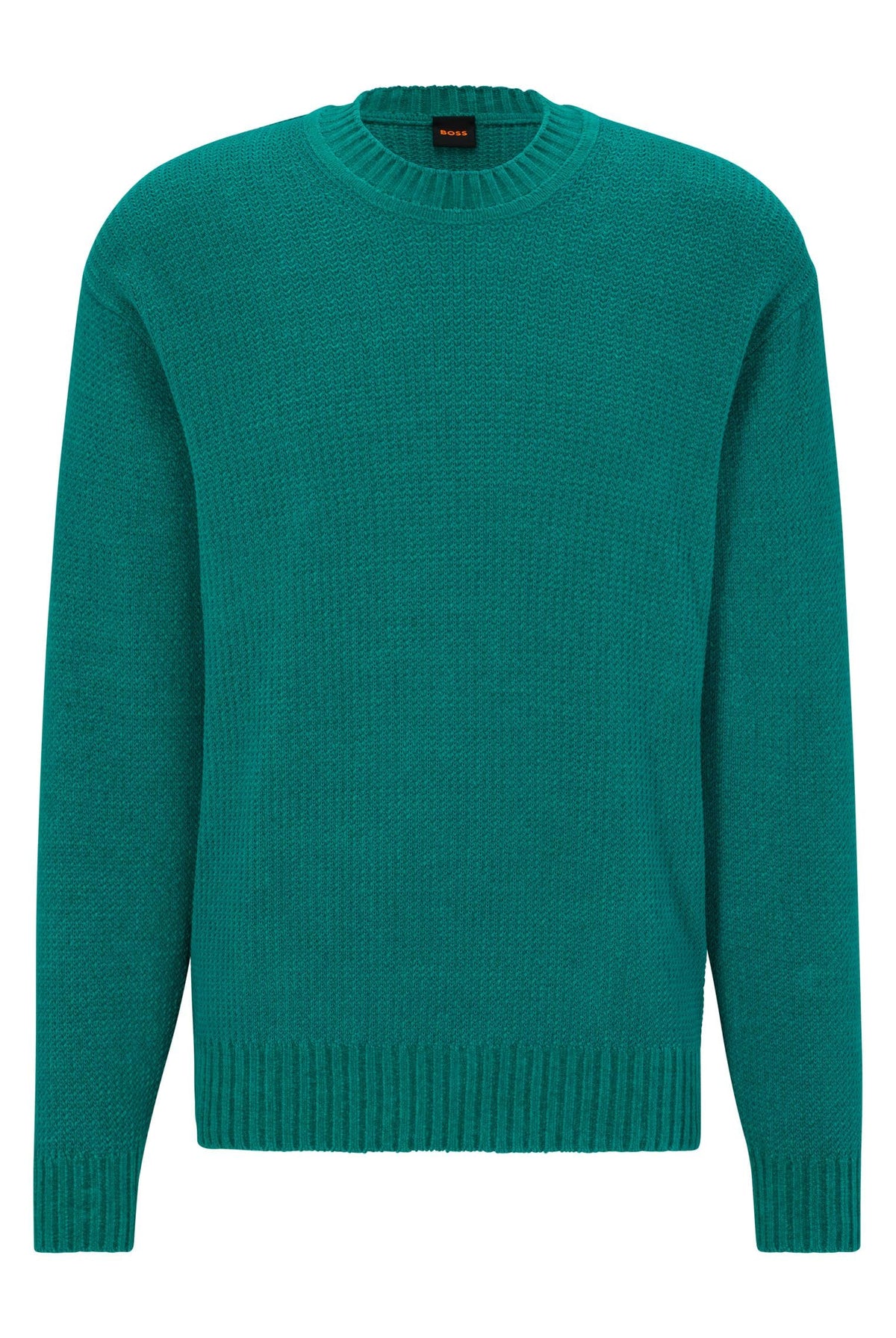 BOSS Mens Korduroy Crew-Neck Sweater in Ribbed Cotton Green