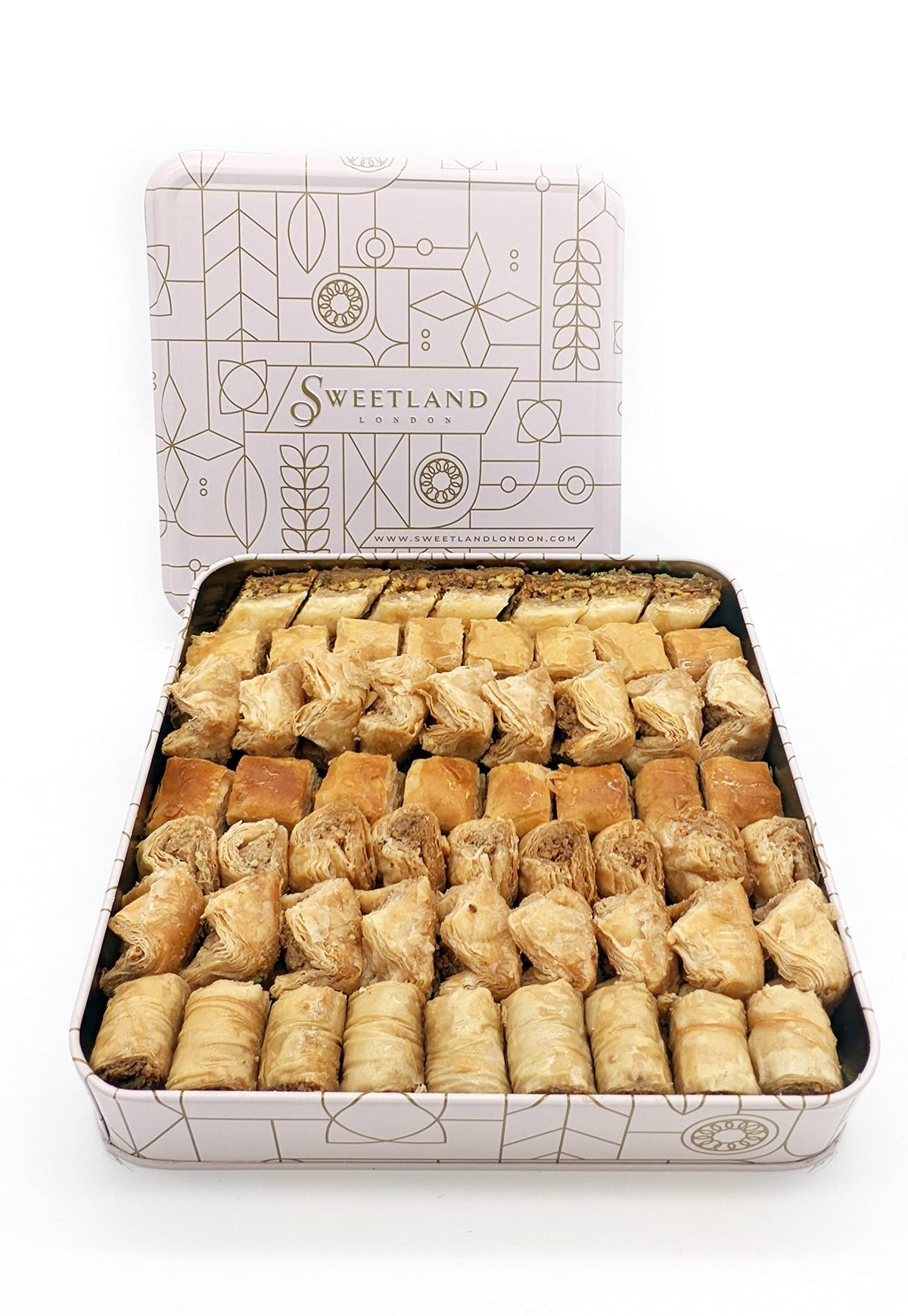 Sweetland London Bitesize Baklava Selection - 1000g | Handmade Traditional Lebanese Baklava | Ramadan, Mother's Day, Easter, Eid & Birthday | Fresh H&made Small Bite Desert | UK Made | Tin Gift Box