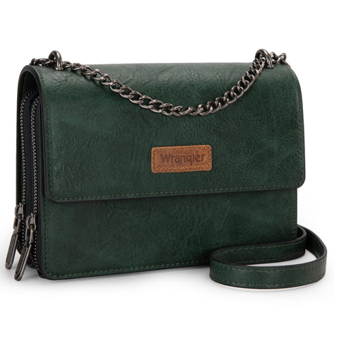 Wrangler CrossBody Purse for Women Western Small Clutch Wallet Trendy Shoulder Bag with Chain Strap Gift Green WG149-236GN
