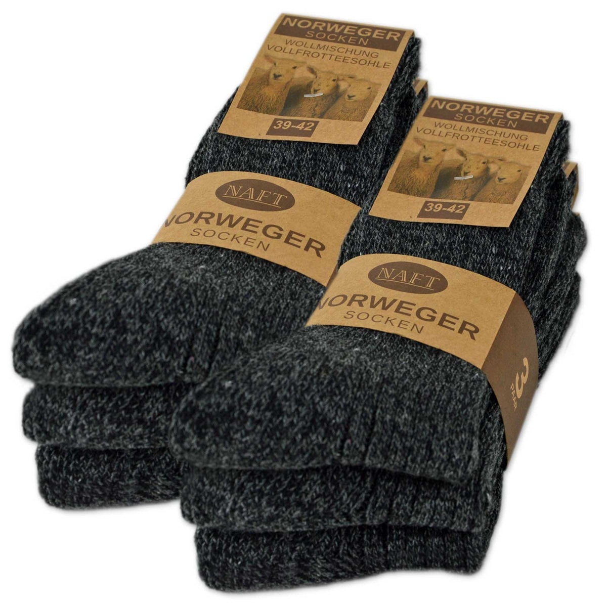sockenkauf24 6 Pairs Norwegian Socks with Wool Men Women Winter Socks Black Grey Anthracite (9-11, 6 Pairs | Anthracite)