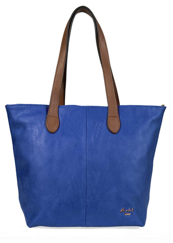 Mabel Womens Lightweight Plain Handbag - Soft 100% Vegan PU Leather Tote Shoulder Bag - BROOK (Design 1 - Electric Blue)