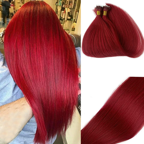 Red Nano Tip Hair Extensions Human Hair,Burgundy Nano Ring Hair Extensions 18 Inch Color #99J Wine Red Hair Extensions 100% Natural Human Hair Extensions 50g/50s Per Package