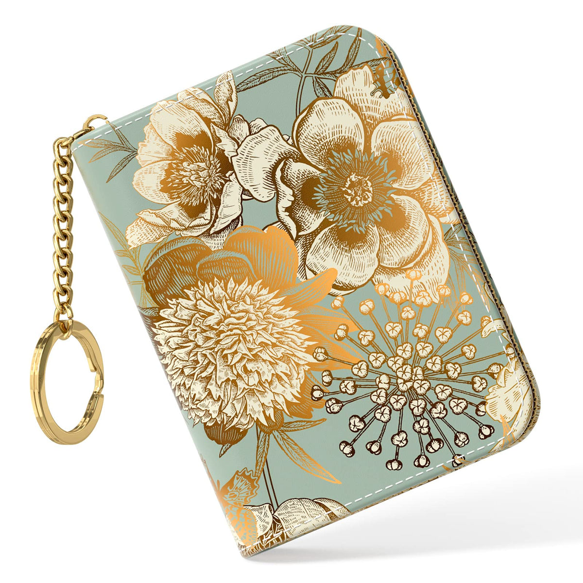 Nipichsha Women's Small RFID Blocking Credit Card Wallet, Blooming Flowers, Leather, Slim and Compact, 4.33 x 3.15 in
