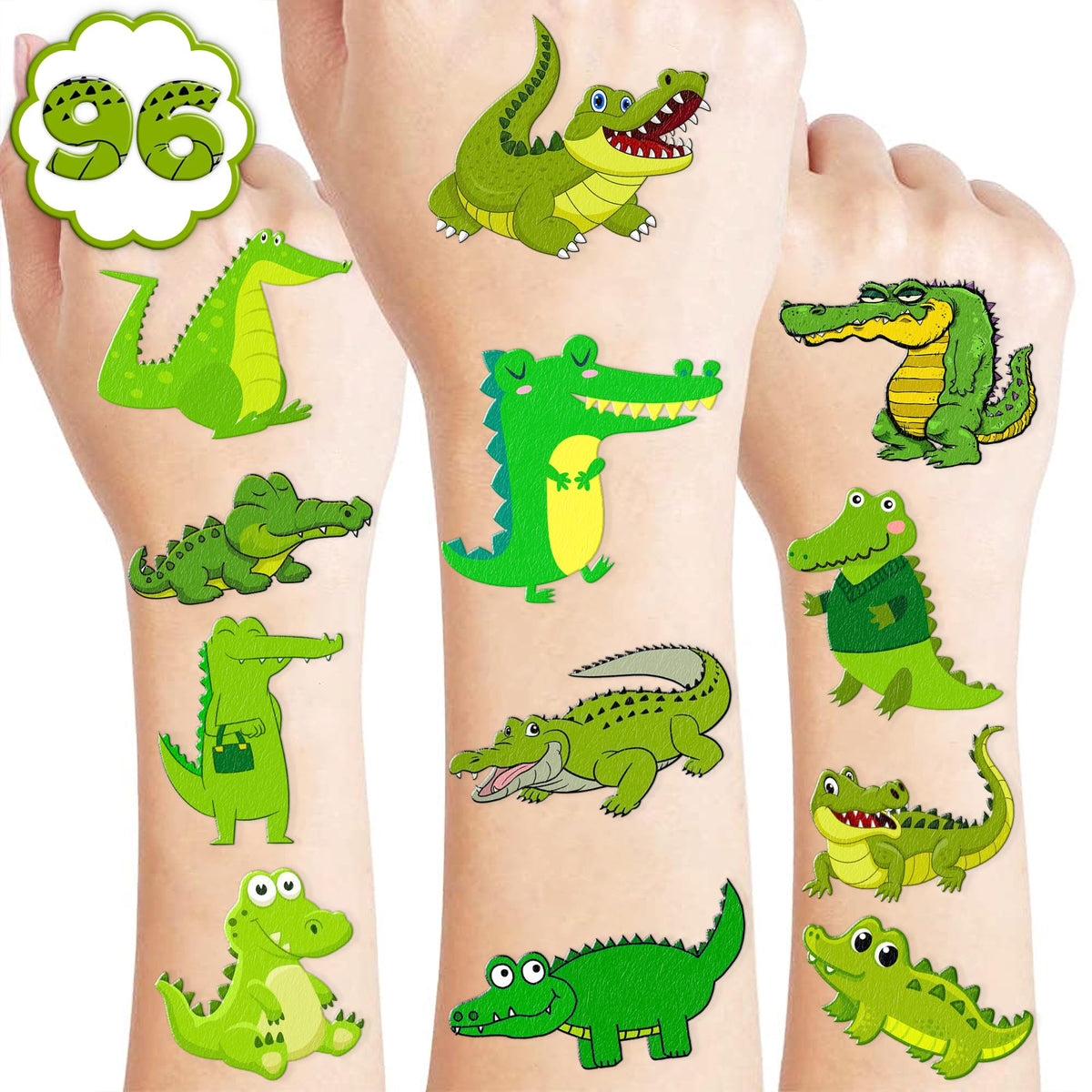 Generic Alligator Temporary Tattoos Crocodile Birthday Party Supplies Favors Decorations Super Cute 96PCS Fake Tattoos Stickers for Boys Girls School Classroom Rewards Gifts Ideal