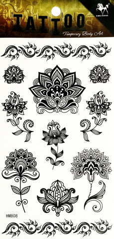 Black lotus flower beautiful Temporary Tattoos Waterproof Transfer Tattoo Sticker Henna Flowers 3D Realistic For Men Women Design Decorations Sexy Body Fake