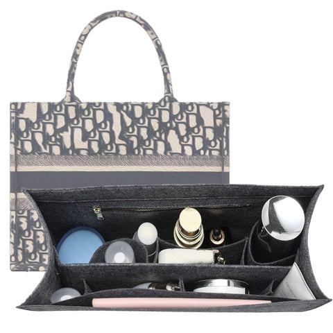 KESOIL Bag Organizer Insert,Tote Bag Insert For Dior Book Tote Bag Large Size,Bag Insert Organizer,Handbag Storage,Tote Bag Felt Insert with Zipper Bag(Grey?XL)