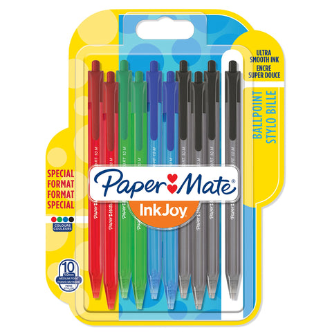 PaperMate InkJoy Retractable Ballpoint Pen with 1.0 mm Medium Tip - Assorted Standard Colours, Pack of 10