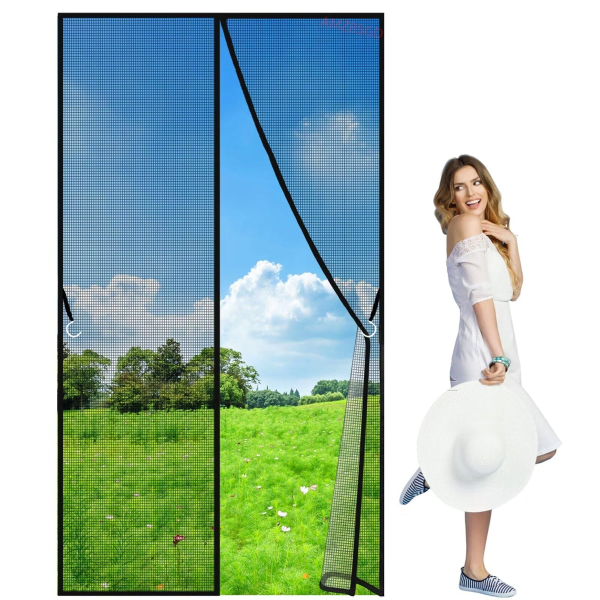 Door Screens for Keeping Out Flies, 220x260cm Reinforced Self Sealing with Full Frame Hook&Loop, Retractable Screen Mesh Curtain for Patio Door Black Customizable