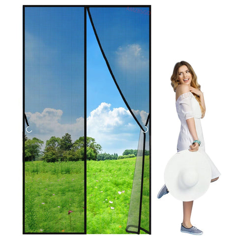 Door Screens for Keeping Out Flies, 220x260cm Reinforced Self Sealing with Full Frame Hook&Loop, Retractable Screen Mesh Curtain for Patio Door Black Customizable
