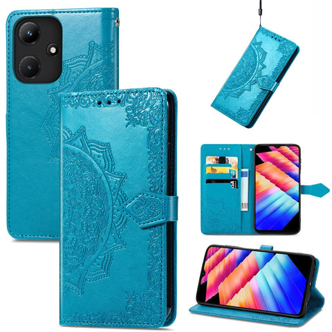 Anti-fall Flip Cover Protective Shell Compatible with Infinix Hot 30i Hot30i X669 X669C X669D Stand Holder Business Card Slot Wallet Clip Leather Case (Infinix Hot 30i,Blue)